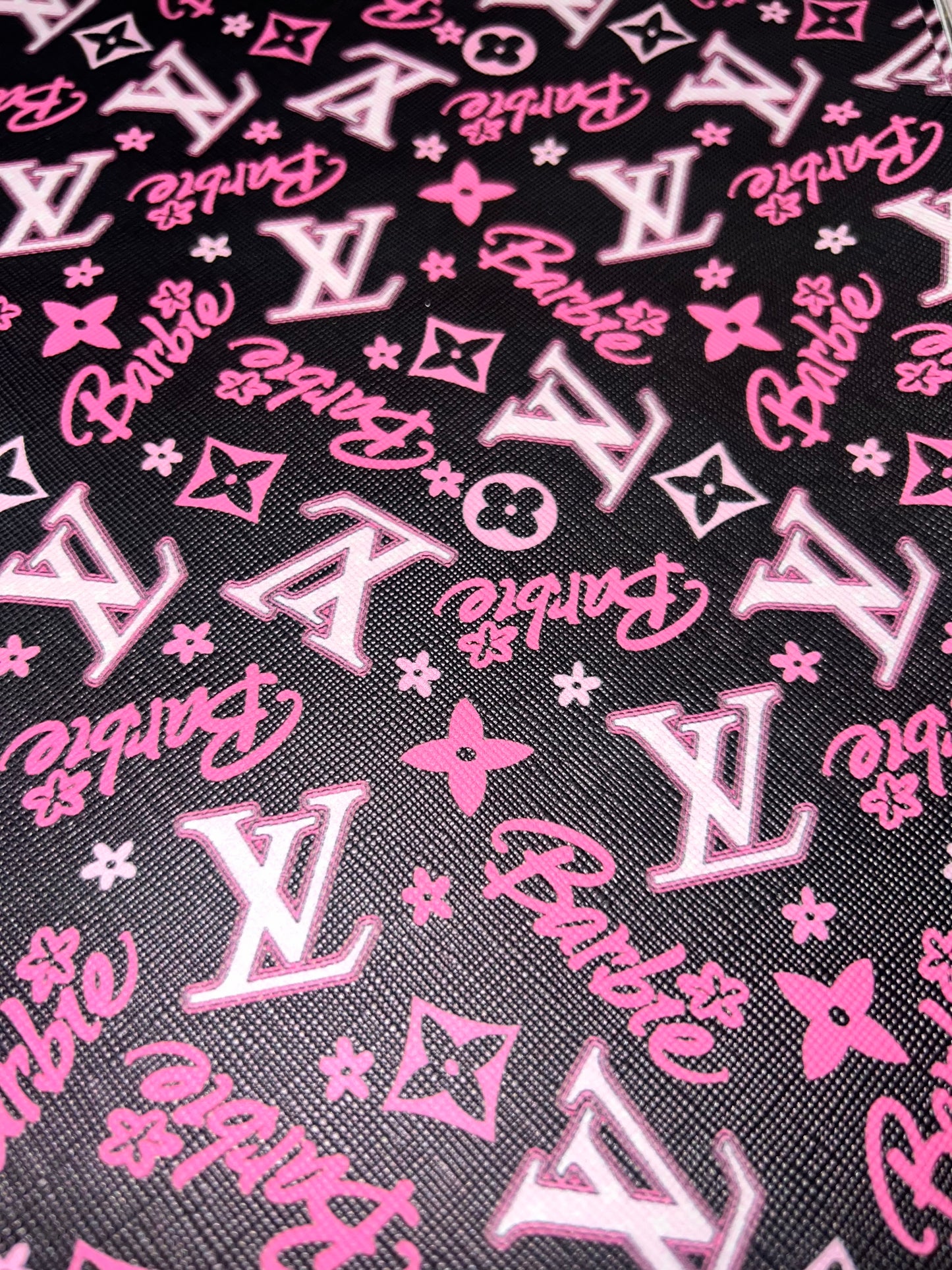 Black & Pink Doll Monogram Style Faux Leather Sheet – 9x12