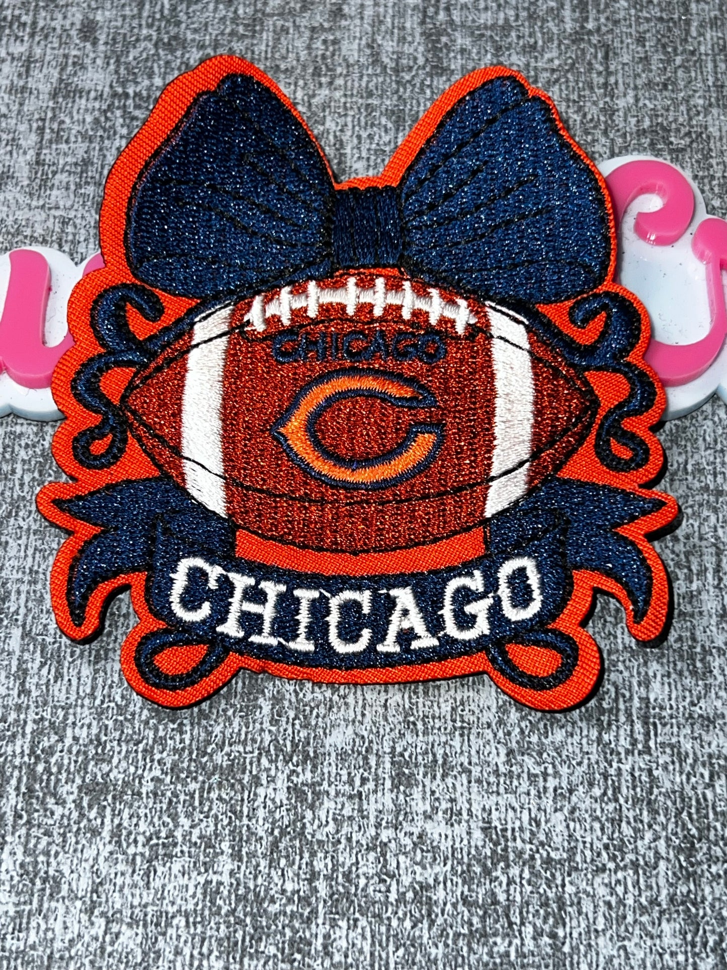 Orange Navy Bow Football Patch – Embroidered Iron On Applique