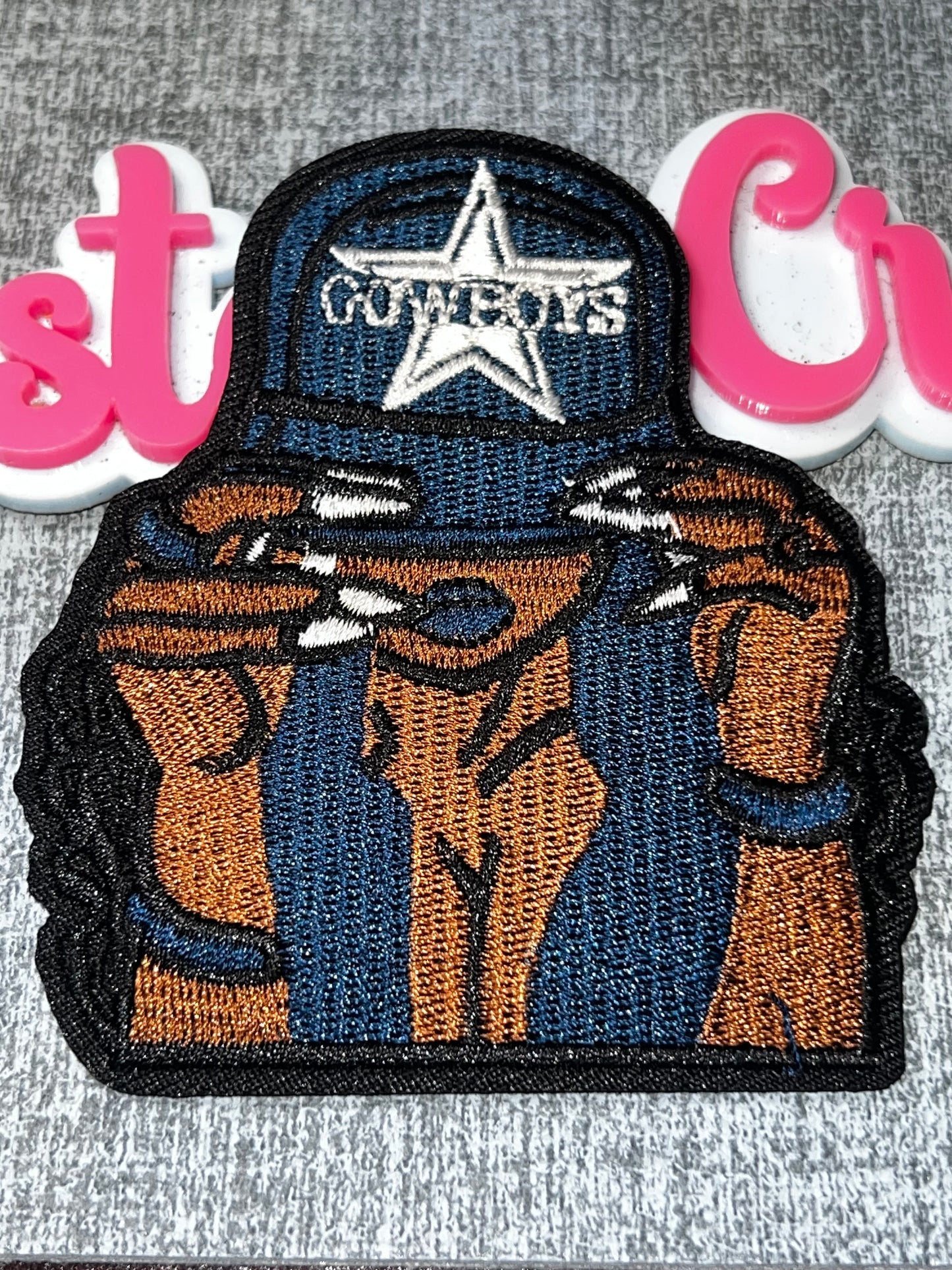 Navy Star Cap Fashion Girl Embroidered Iron-On Patch | Stylish Woman Statement Appliqué