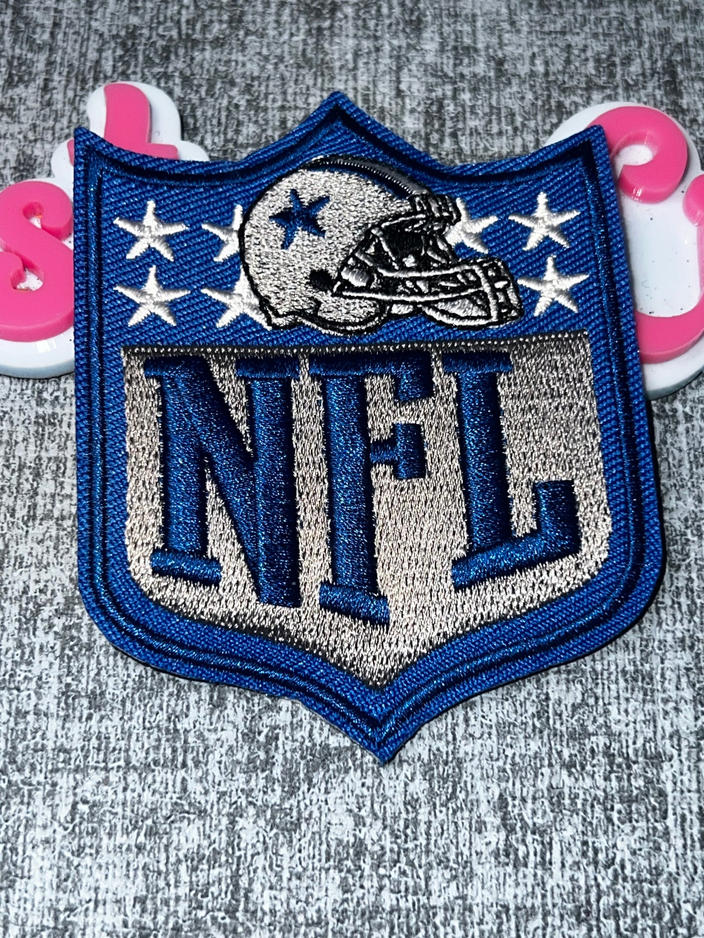 Shield Embroidered Iron-On Patch | Blue Silver Sports Appliqué