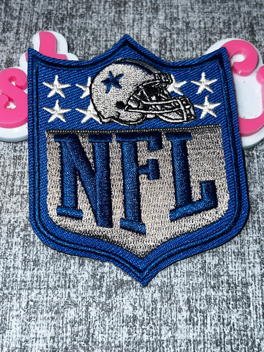 Shield Embroidered Iron-On Patch | Blue Silver Sports Appliqué