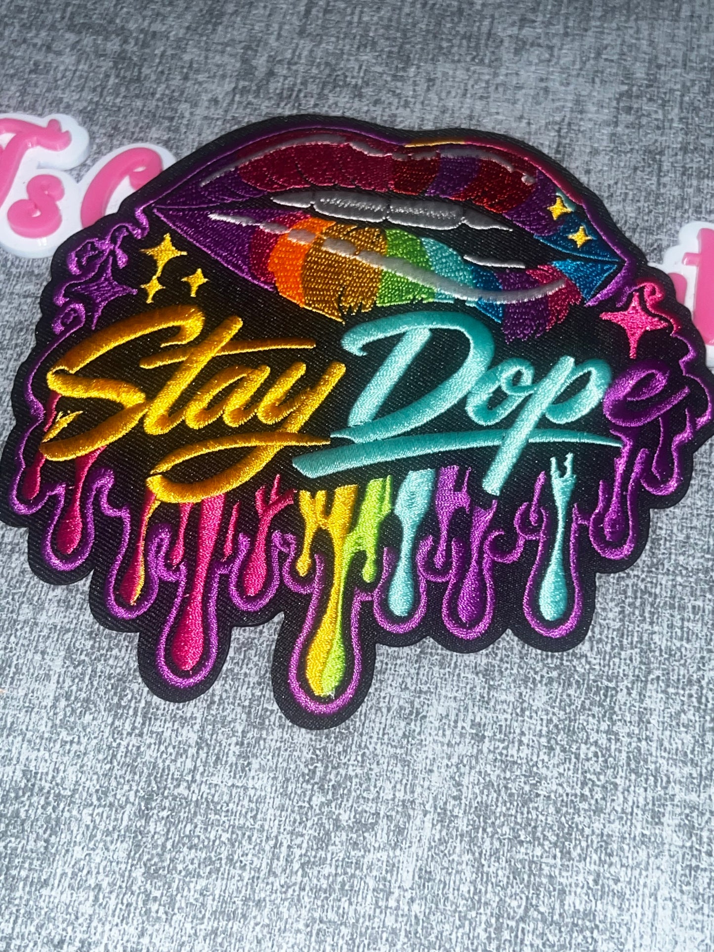 Slay Dope Colorful Lips Medium Embroidered Iron-On Patch