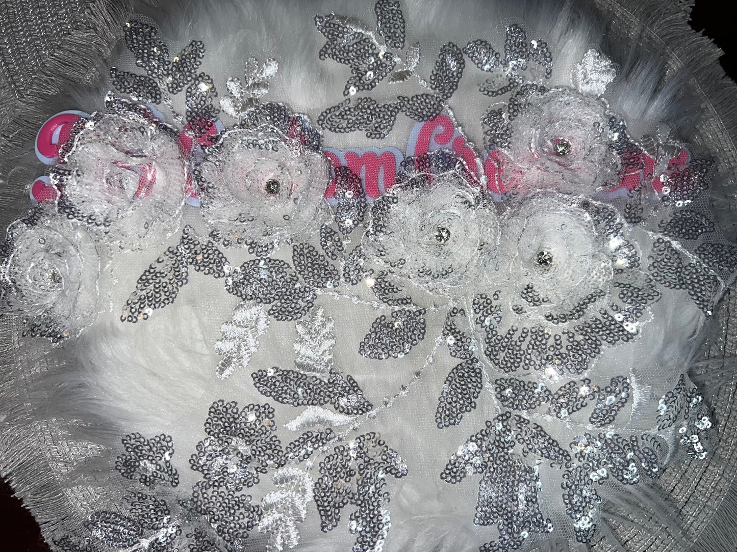 🤍 Silver White 3D Floral Sequin Appliqué –