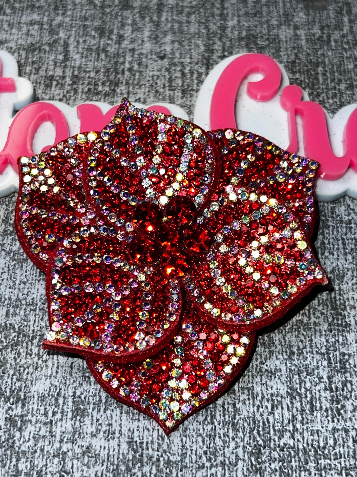 Red Rhinestone Flower Applique – Crystal Floral Embellishment Patch