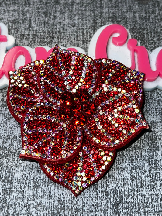 Red Rhinestone Flower Applique – Crystal Floral Embellishment Patch