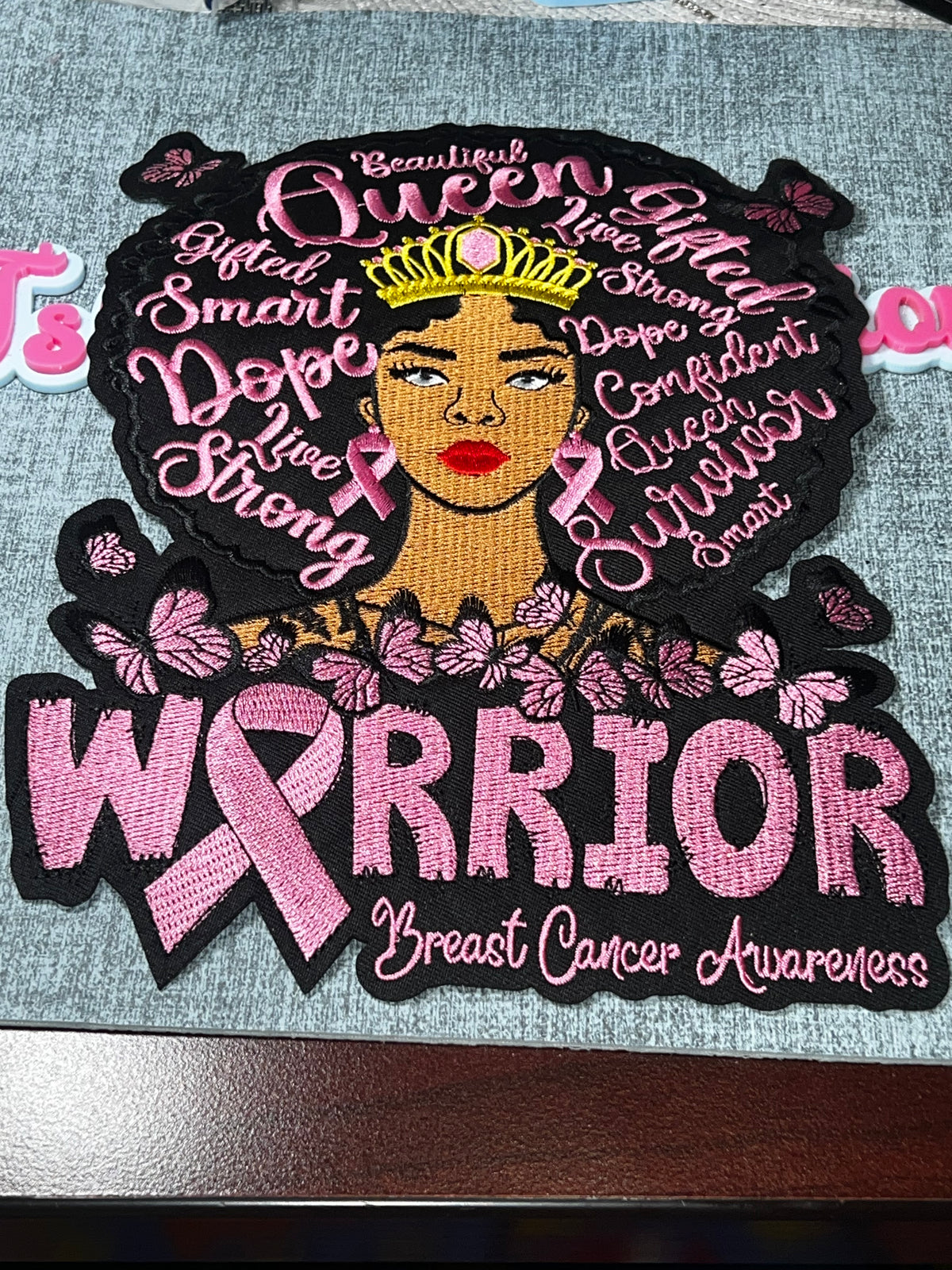Breast Cancer Awareness Warrior Queen Word Art Iron-On Sew-On Patch