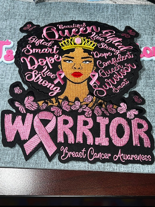 Breast Cancer Awareness Warrior Queen Word Art Iron-On Sew-On Patch