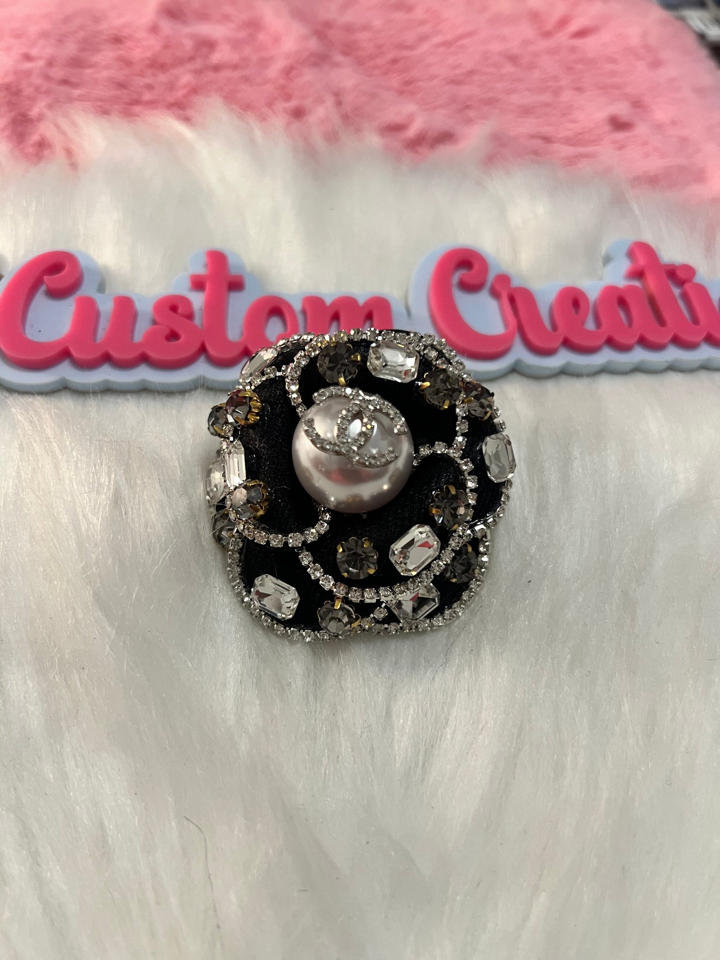 Black Rose Rhinestones CC Brooch