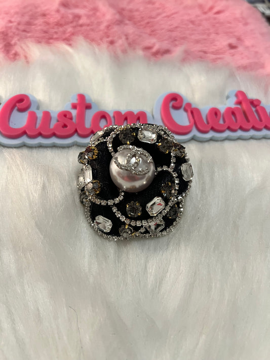 Black Rose Rhinestones CC Brooch