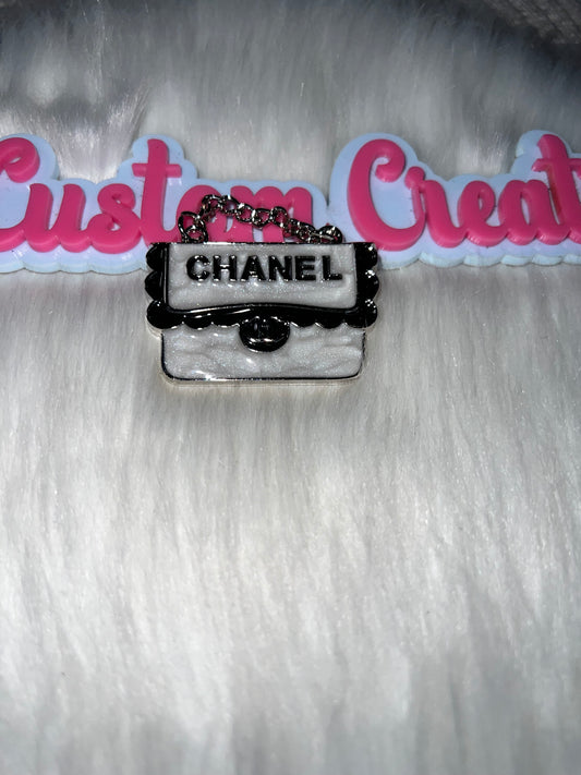 CC Purse Pin Brooch – White & Silver