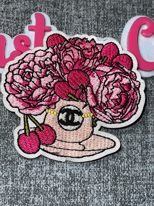 Pink Floral Teacup Patch – Embroidered Fashion Applique