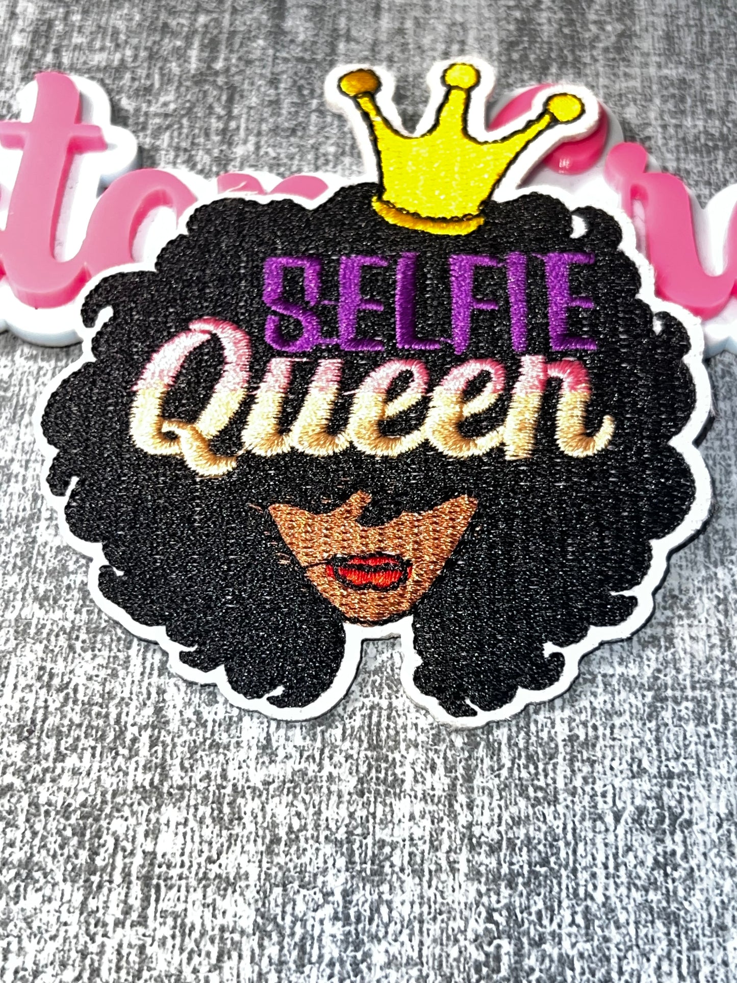 Selfie Queen Embroidered Patch – Afro Crown Girl Patch, Confident Black Girl Statement Iron On Applique