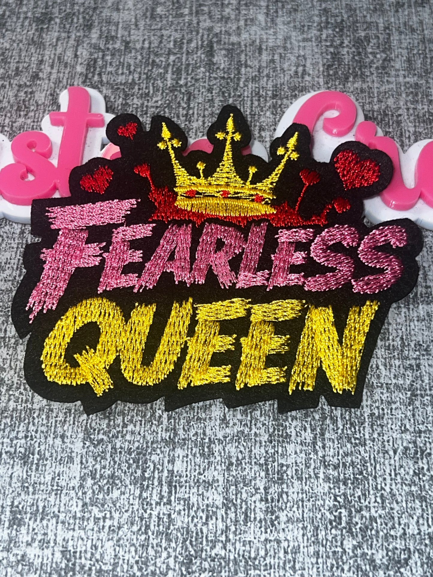 Fearless Queen Patch – Crown Embroidered Pink Gold Iron On Applique