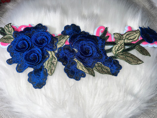 Deep Royal Blue 3D Rose Floral Appliqué