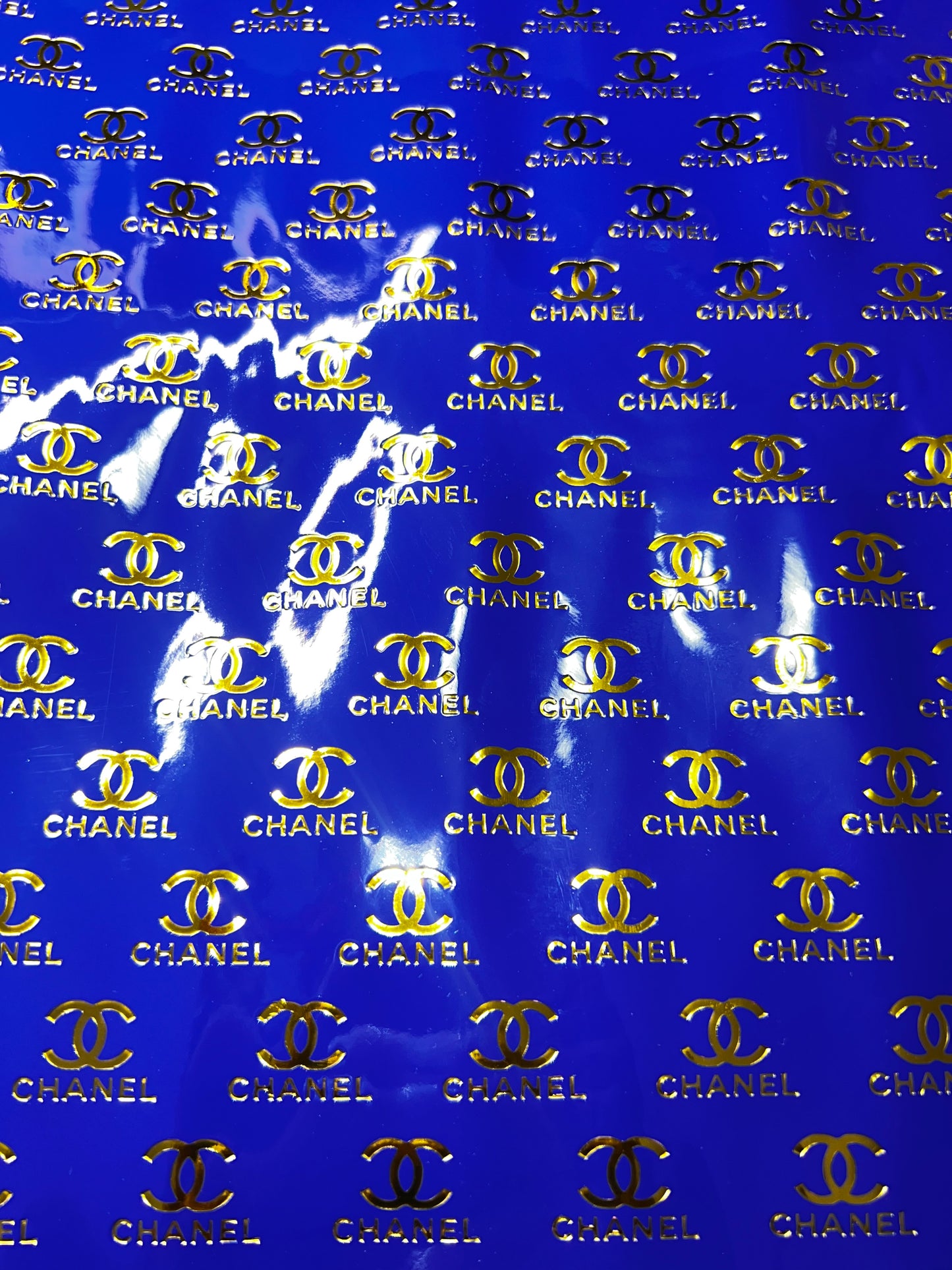 Royal Blue Gold Interlocking Monogram Embossed Faux Leather Sheet 9x12