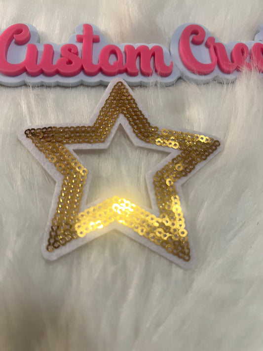 Sequin Gold white trim Star