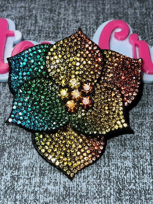 Multicolor Rhinestone Flower Applique – Crystal Floral Embellishment Patch
