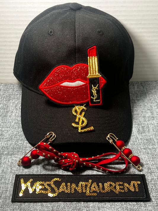 Red Glitter Lip & Lipstick Bling Hat Set – Fashion Statement Cap