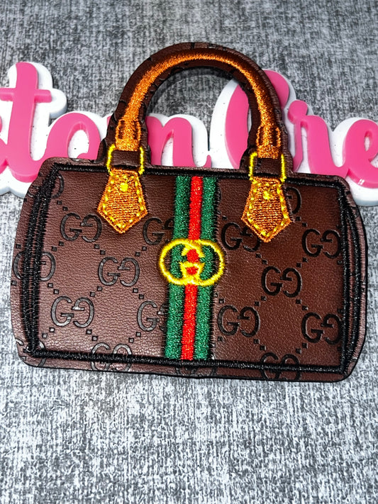 Designer Style Handbag Embroidered Iron-On Patch | Brown Fashion Purse Appliqué
