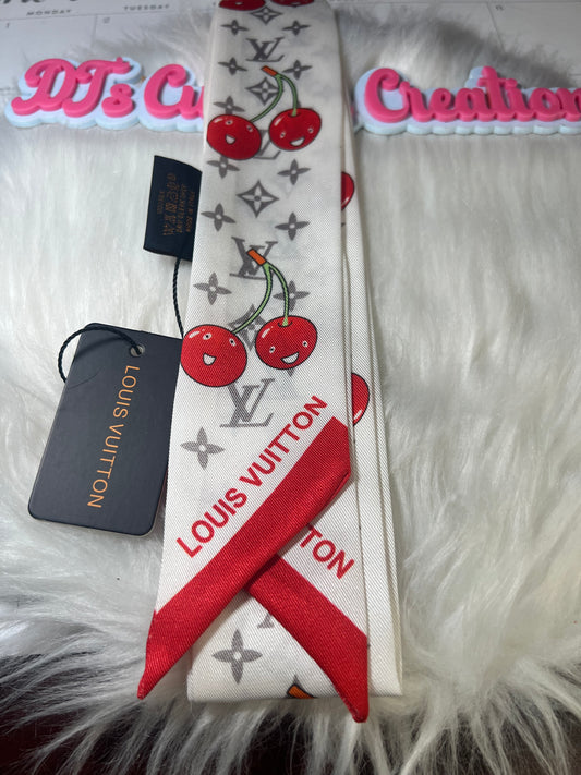 Luxe Cherry Ribbon Twilly Scarf – Ivory