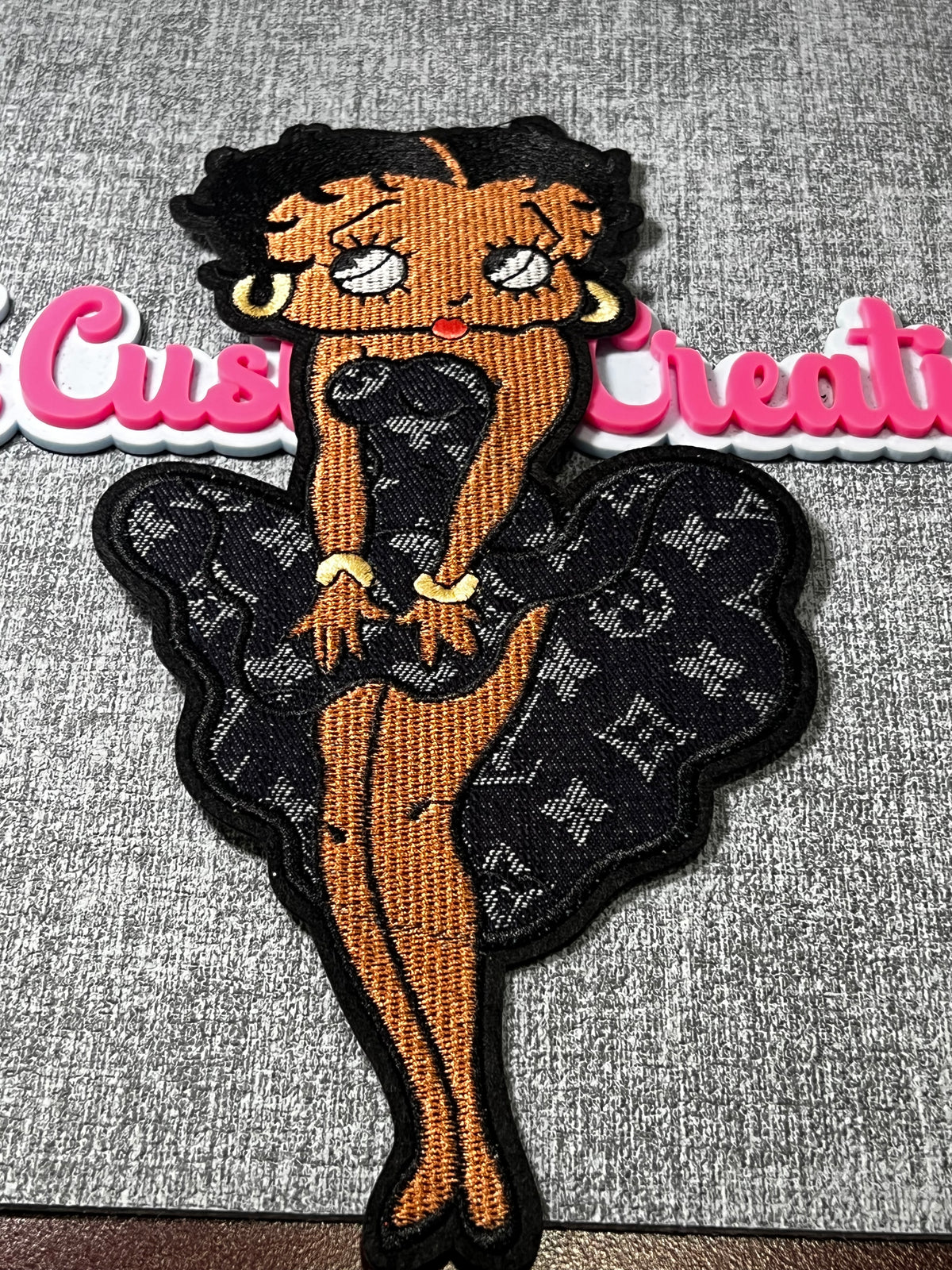 Dark Navy Blue Fashion Dress Character Patch – Embroidered Iron On Applique