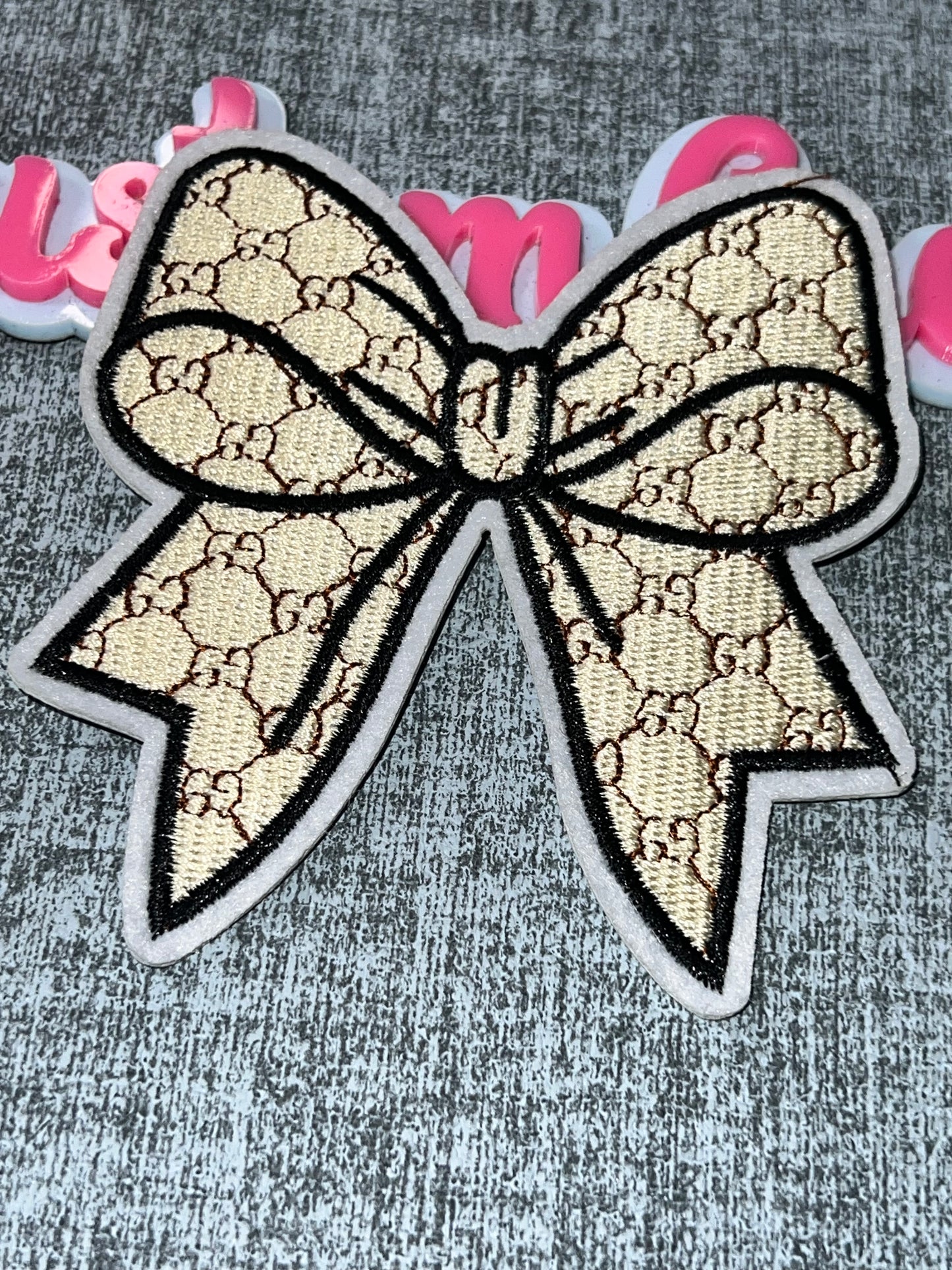 Tan Bow Iron-On Patch – Luxe Embroidered Statement Patch for DIY Crafts