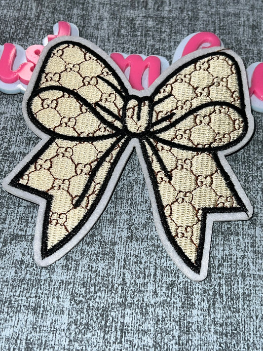 Tan Bow Iron-On Patch – Luxe Embroidered Statement Patch for DIY Crafts