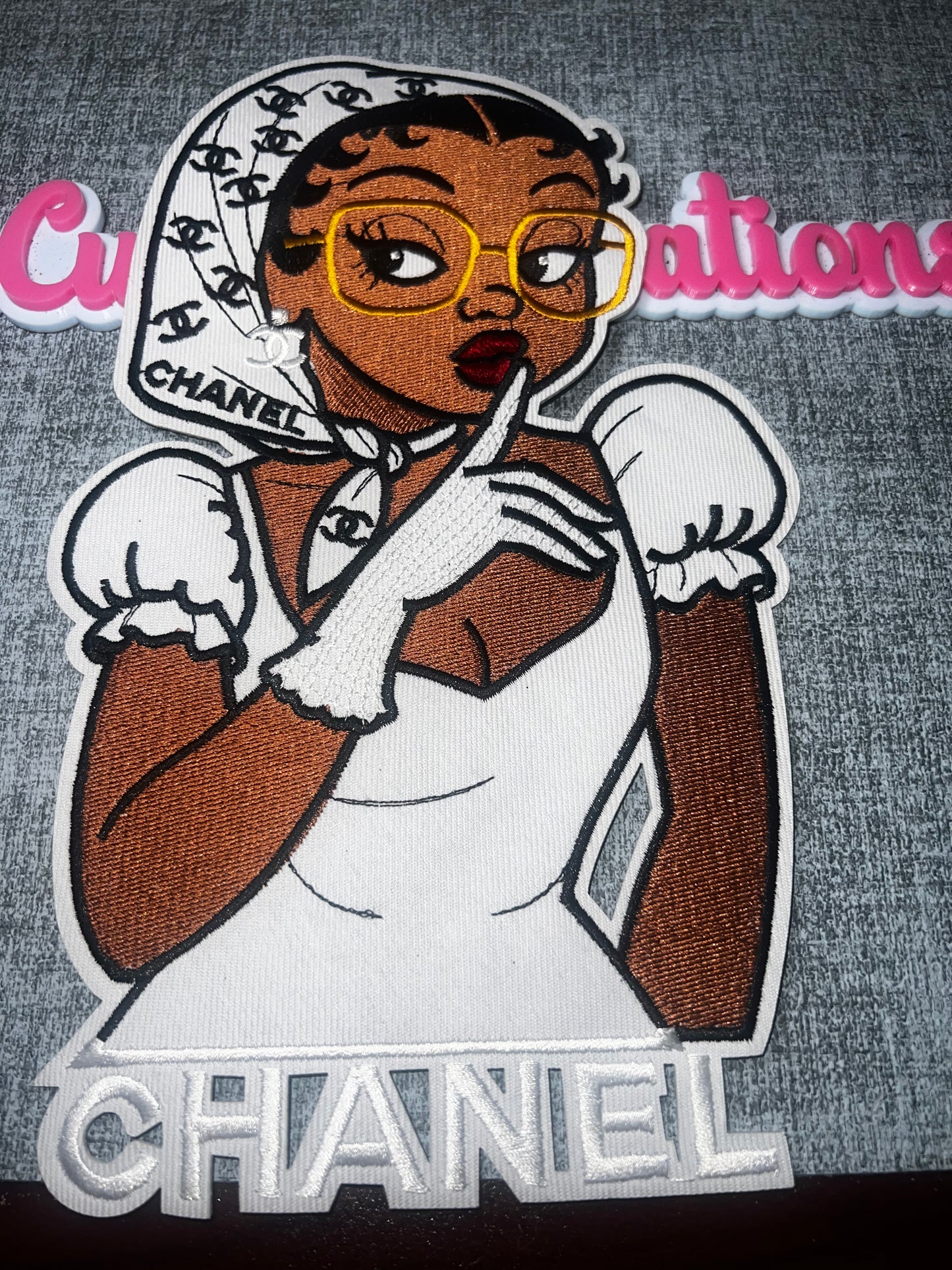 Fashion Lady “Shhh” Embroidered Iron-On Patch | Glam Girl Appliqué with Head Scarf