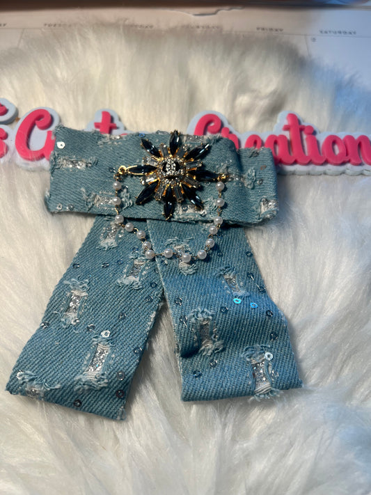 Denim Distressed CC Brooch