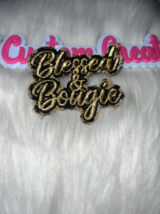 “Blessed & Bougie” Patch – Gold Glitter Thread