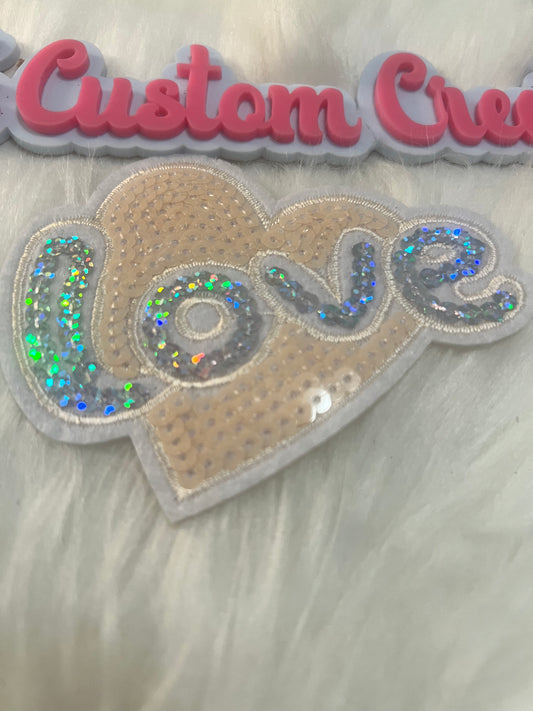 Sequin White Cream Silver Heart