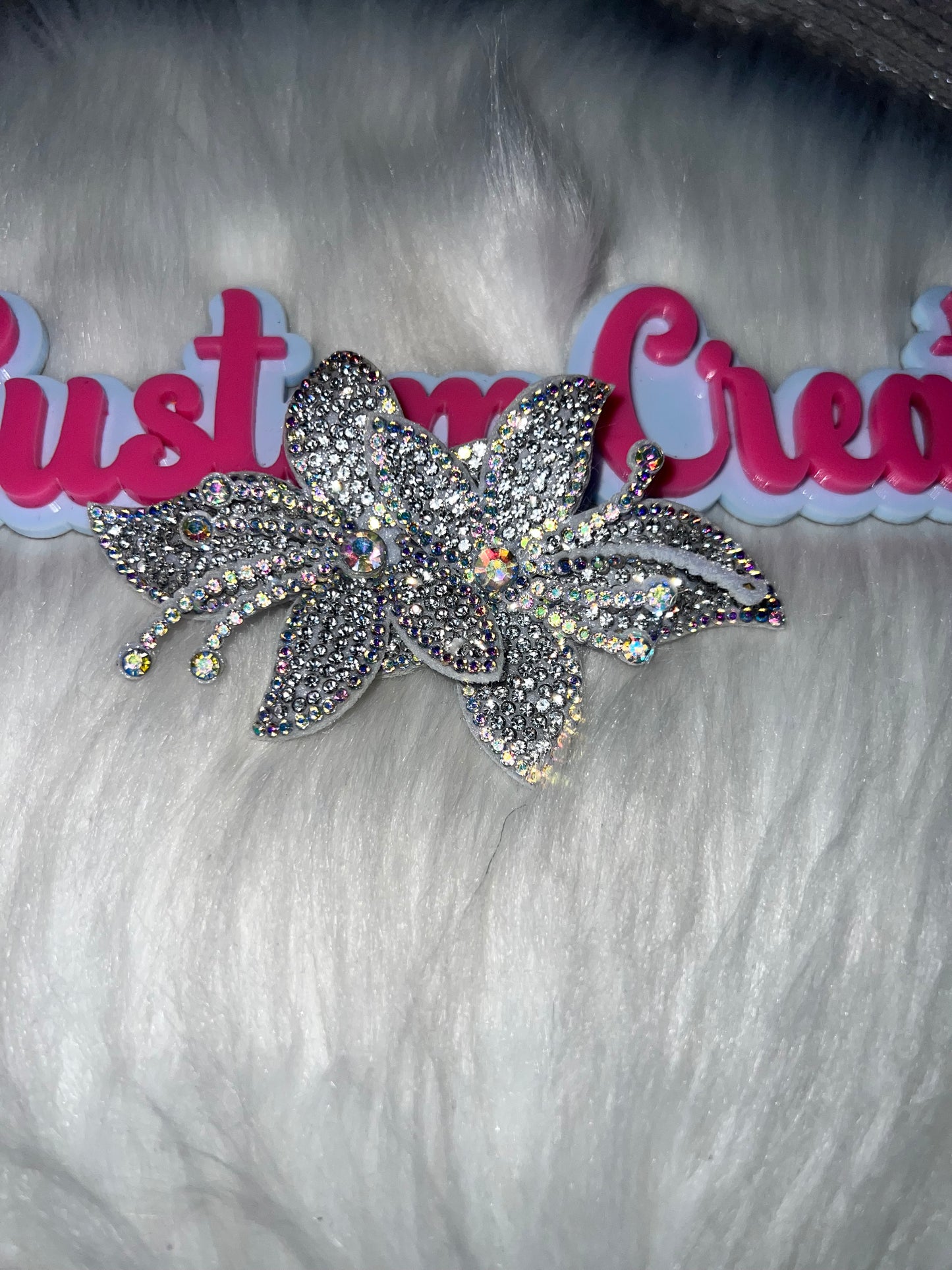 🤍 Silver 3D Rhinestone Flower Patch