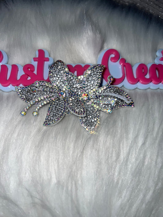 🤍 Silver 3D Rhinestone Flower Patch