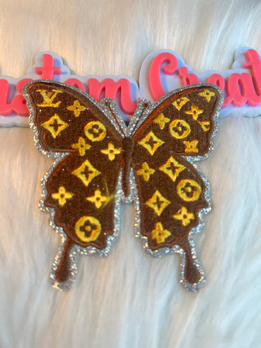 Brown Gold Silver Trim LV Butterfly