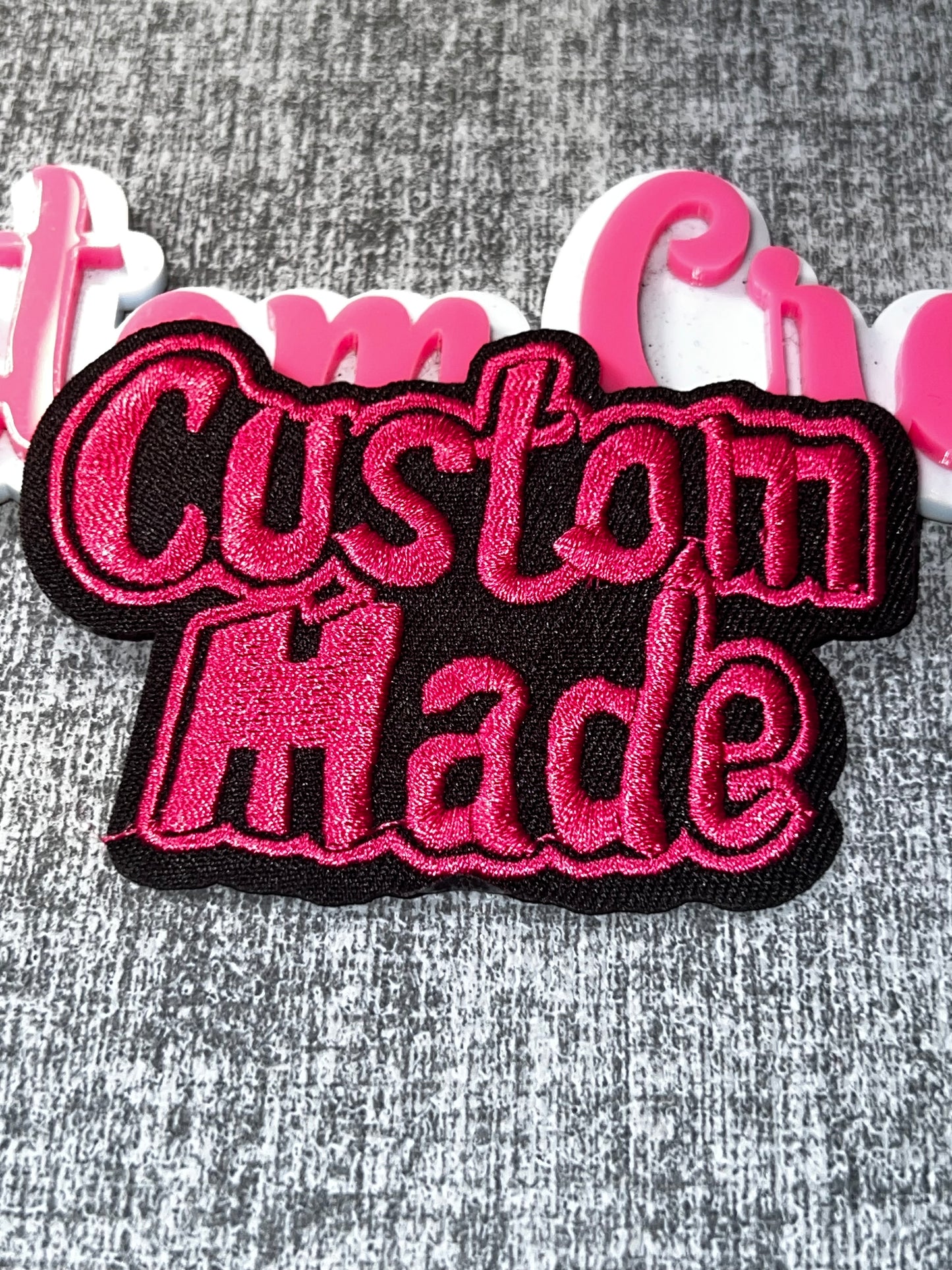 Custom Made Patch – Embroidered Applique (Pink/Black)