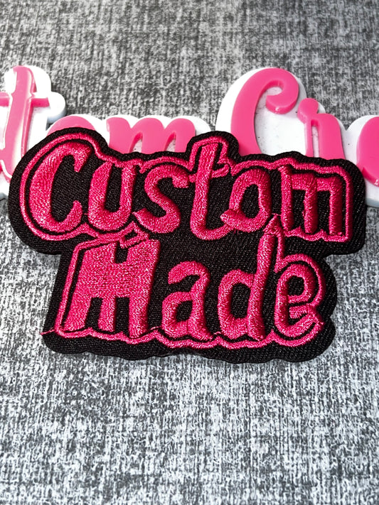 Custom Made Patch – Embroidered Applique (Pink/Black)