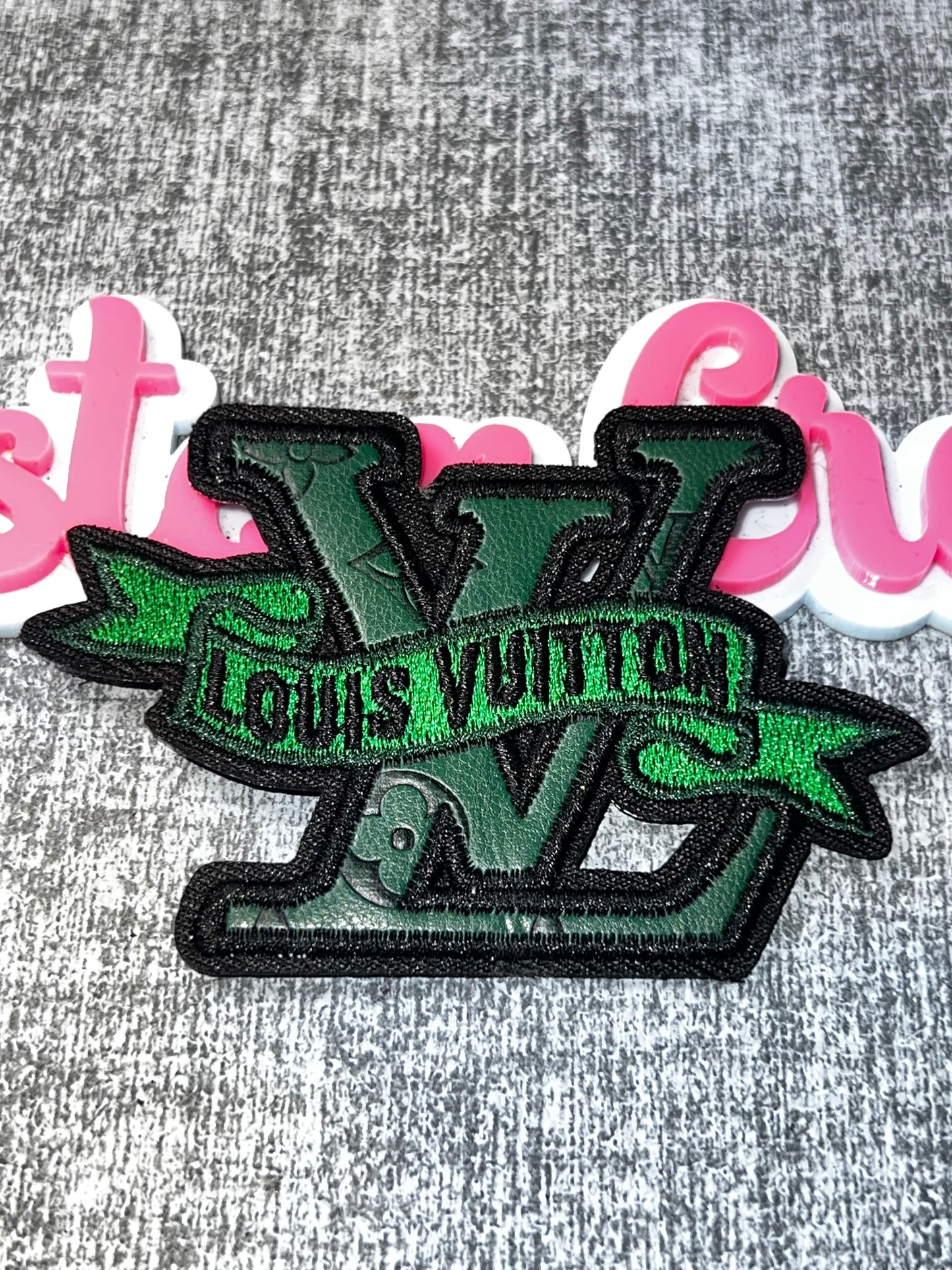 Green Ribbon Fashion Patch – Embroidered Faux Leather Applique for Jackets & Bags