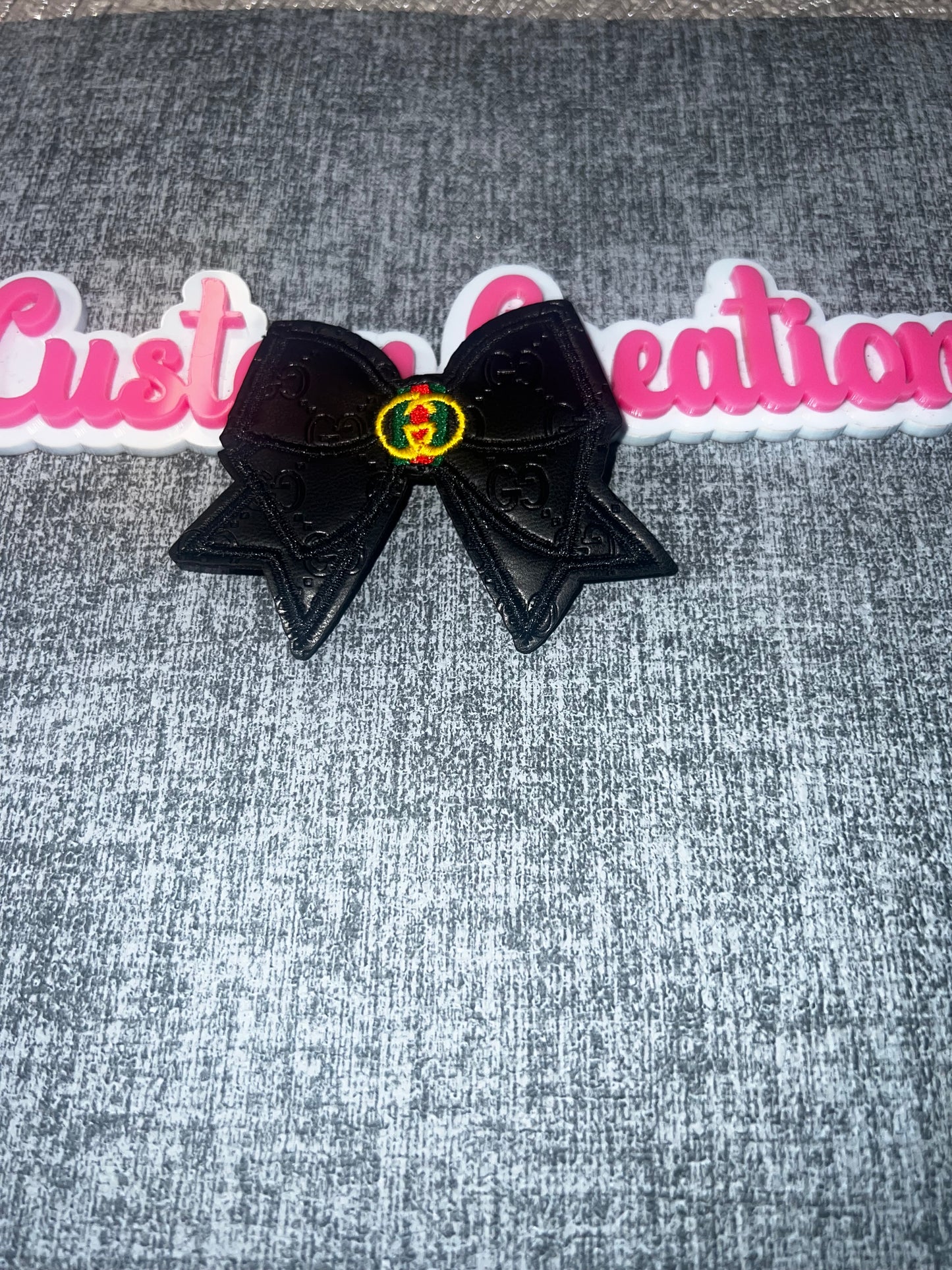 Black Luxe Bow Applique Patch – Embossed Faux Leather Statement Bow