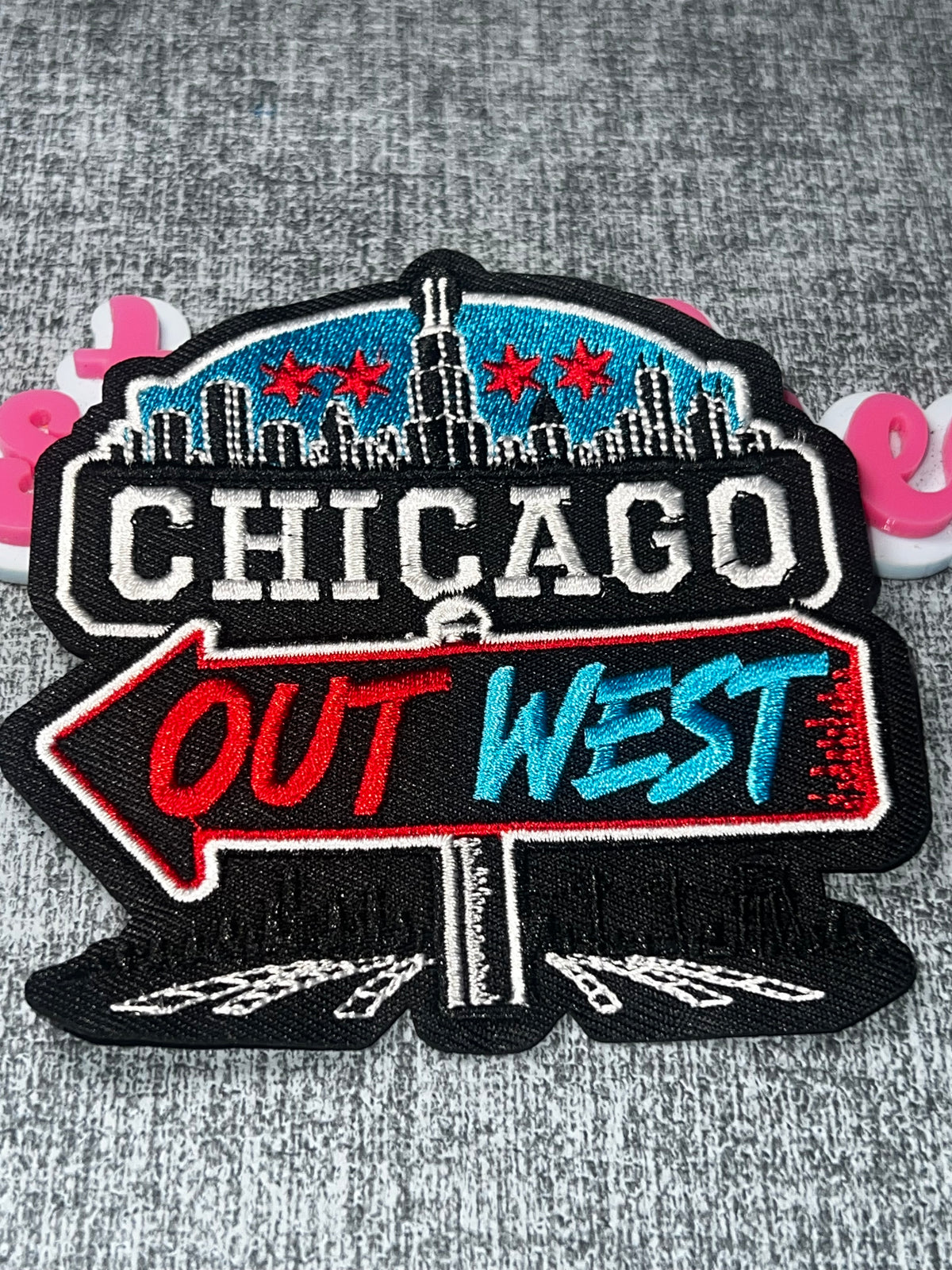 Out West City Skyline Directional Sign Patch – Embroidered Iron On Applique