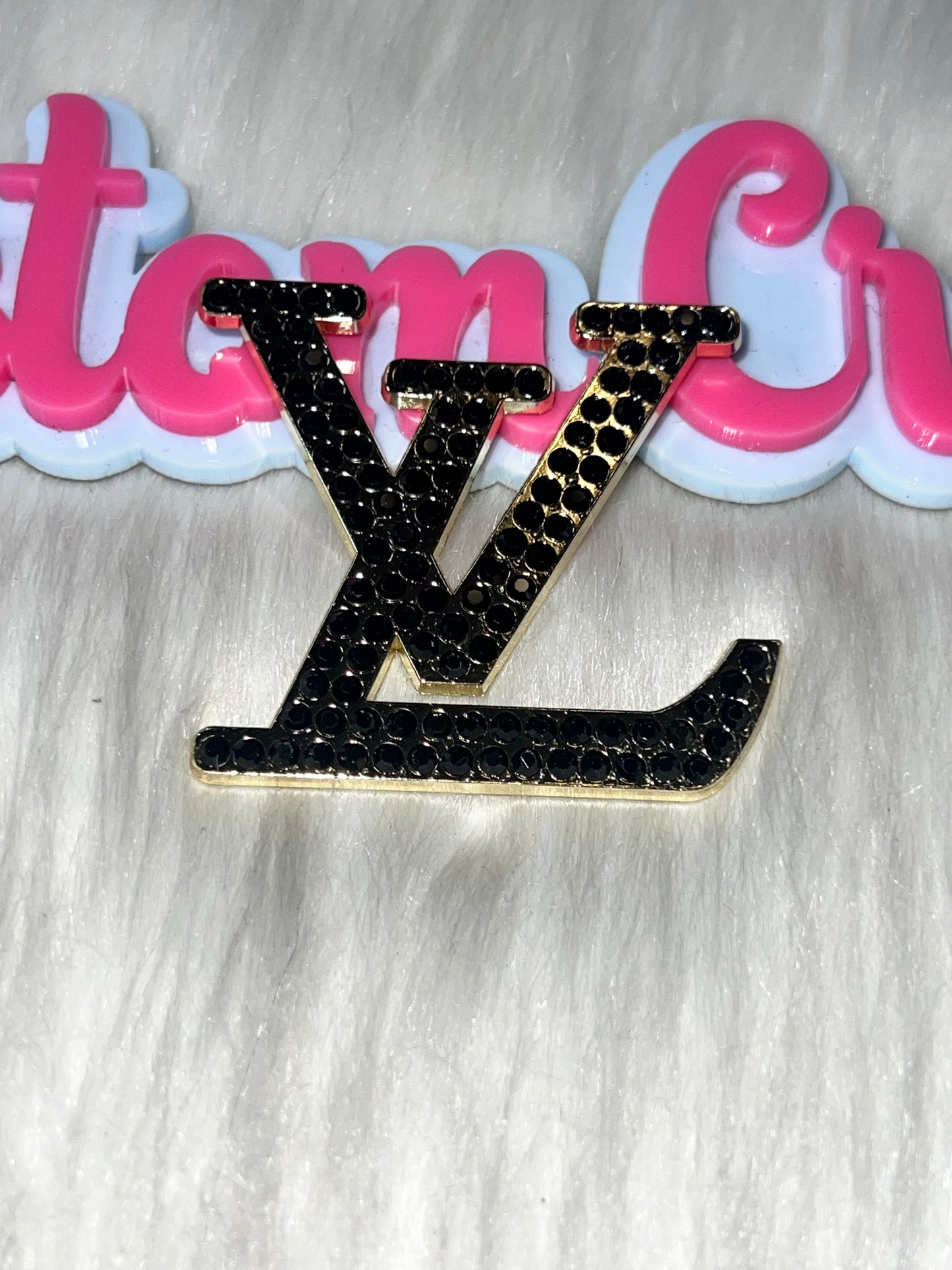 Rhinestone Letter Charm– Black Crystal Gold Trim