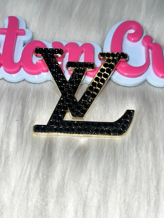 Rhinestone Letter Charm– Black Crystal Gold Trim