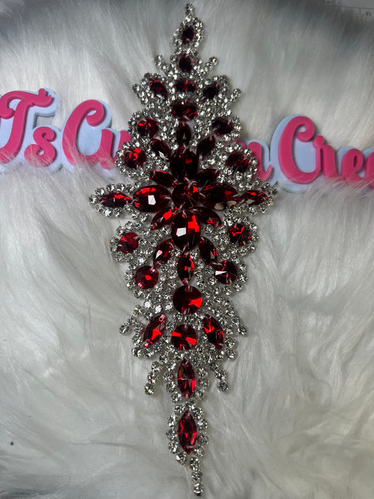 Red Silver Crystal Iron-On Appliqué (3” x 9”)