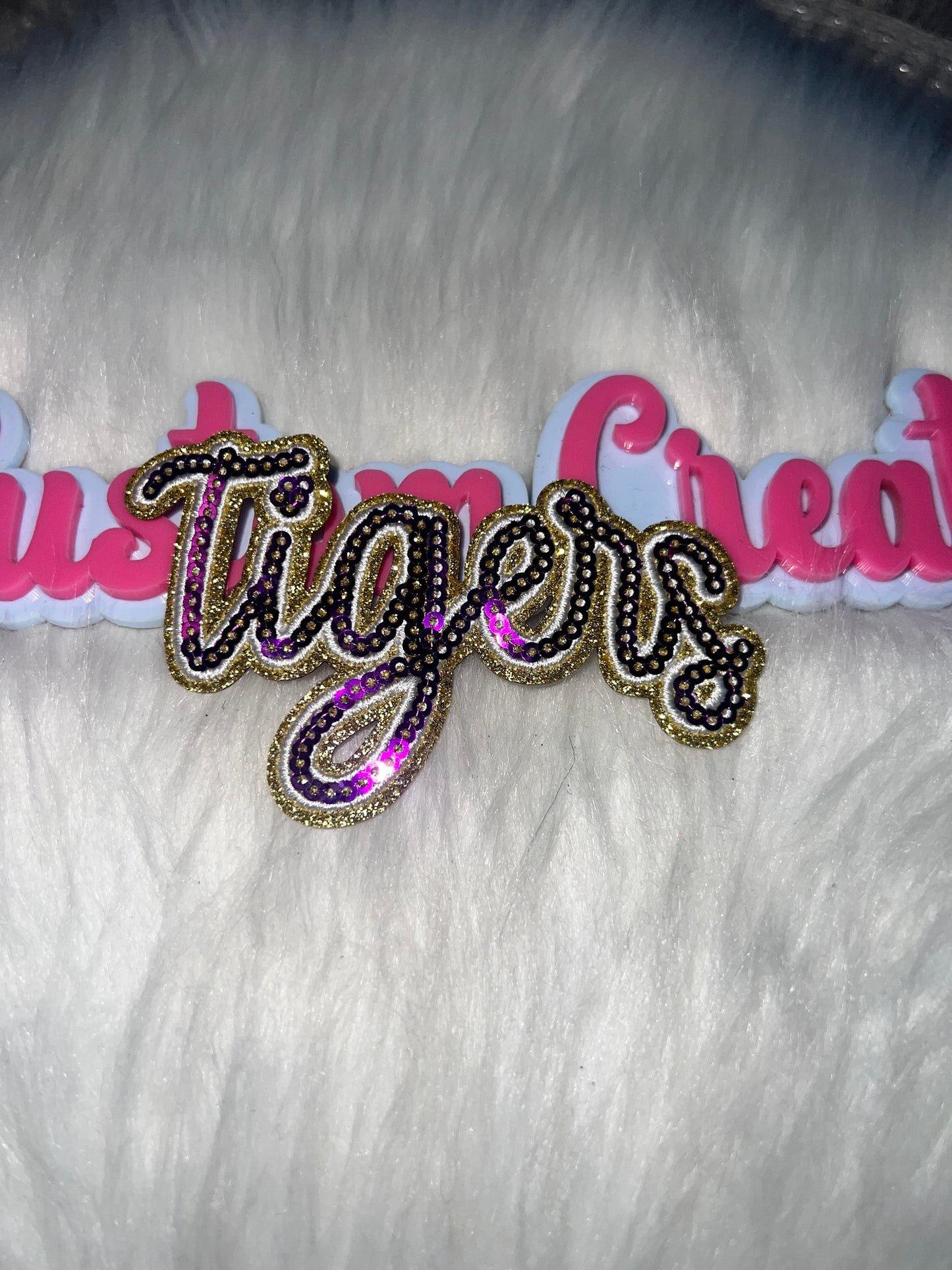 💜✨ Purple & Gold “Tigers” Sequin Iron-On Patch