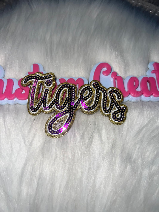 💜✨ Purple & Gold “Tigers” Sequin Iron-On Patch