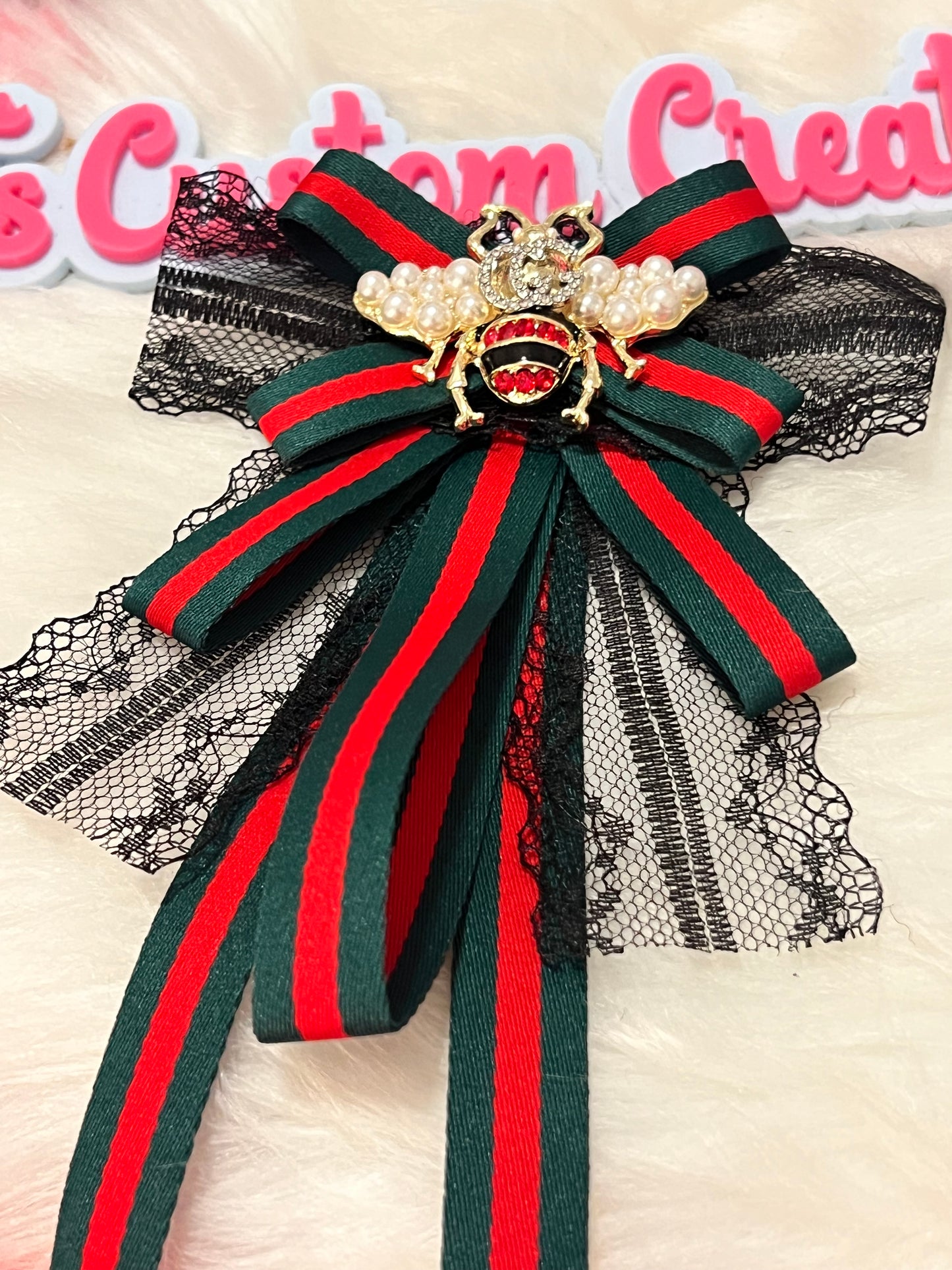 Red Green Black lace Bee Brooch