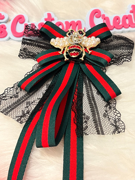 Red Green Black lace Bee Brooch