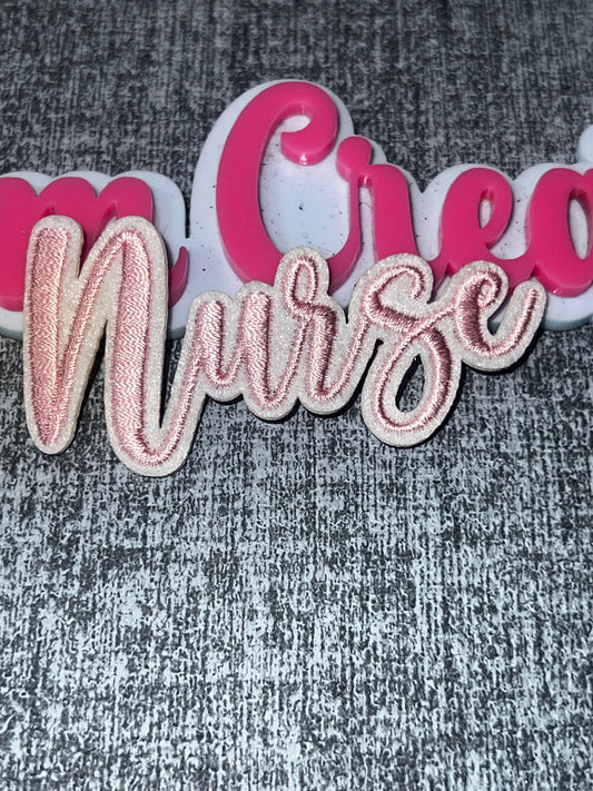Nurse Embroidered Script Patch – Pink Letter Applique