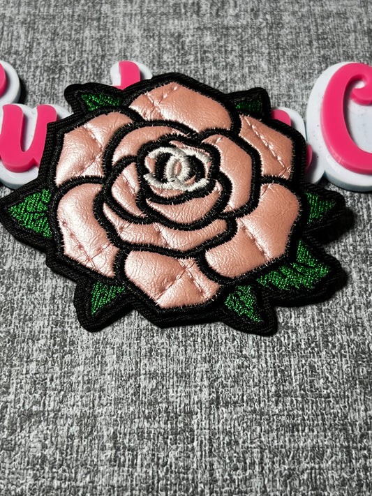 Quilted Rose Embroidered Patch – Floral Fashion Applique – Approx. 4 Inches