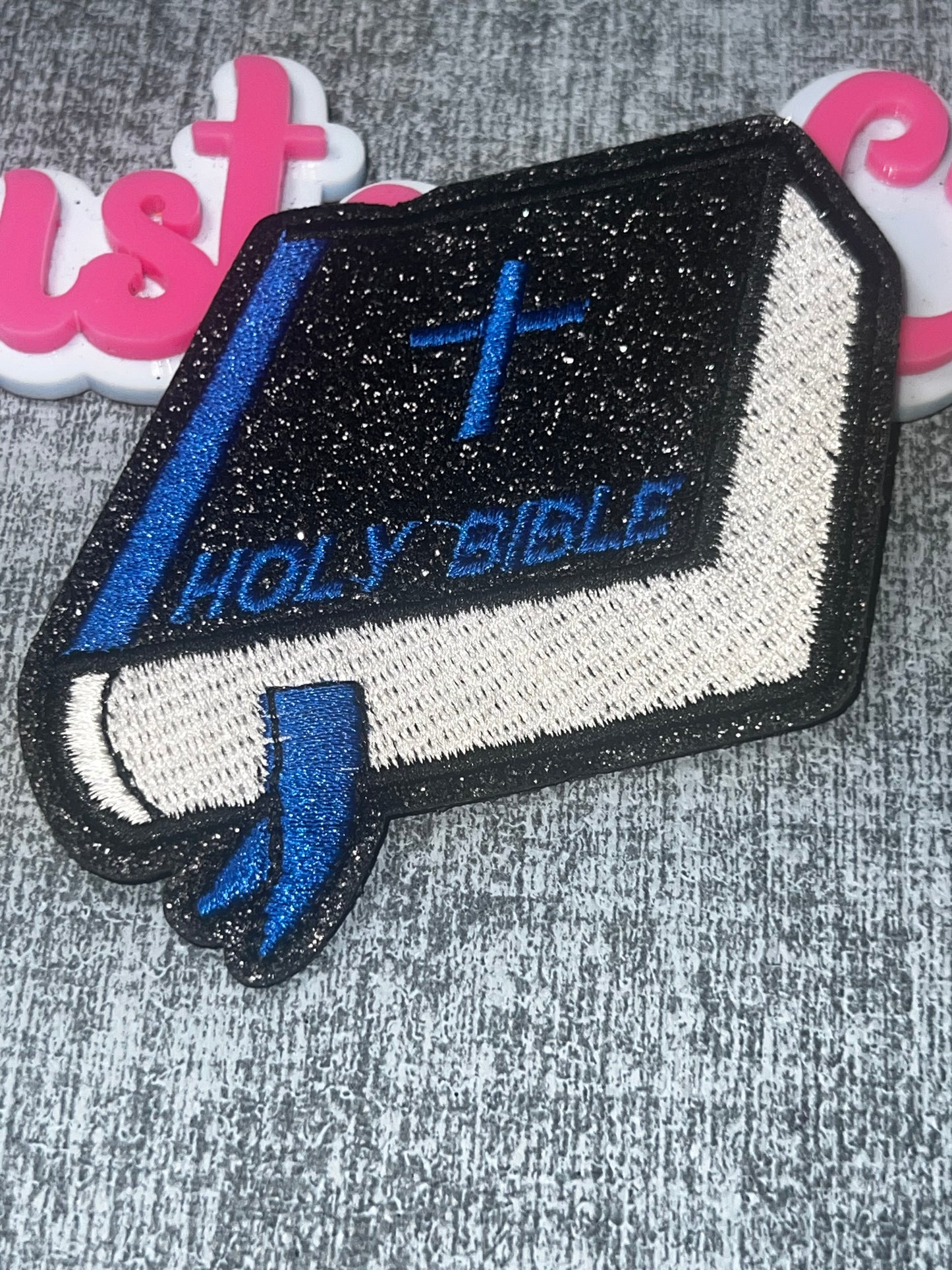 Holy Bible Patch Black Blue – Embroidered Faith Book Patch Iron On Applique