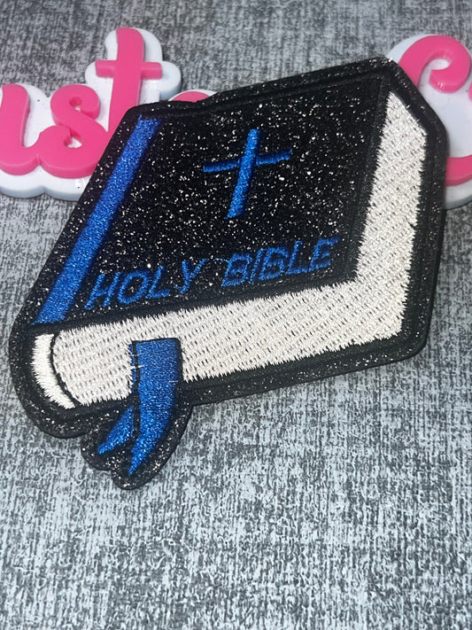 Holy Bible Patch Black Blue – Embroidered Faith Book Patch Iron On Applique
